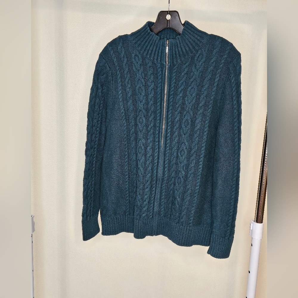 L.L. Bean Double L Mixed-Cable Sweater 100% cotton green petite XL